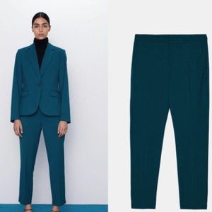 Teal cropped  high waisted work pants/trousers
